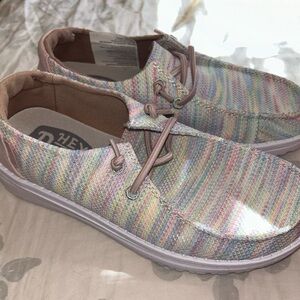 Brand new, in box girls Hey Dudes size 2 girls. Super cute!